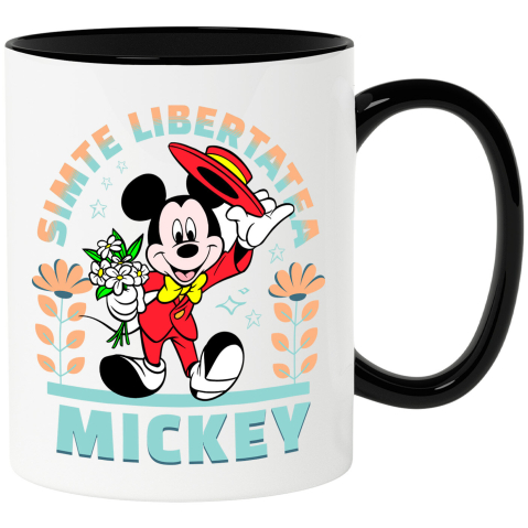 Desene Animate - Cana Cu Mickey cu flori pentru cineva special Ceramica, 330ML, cu Maner Negru