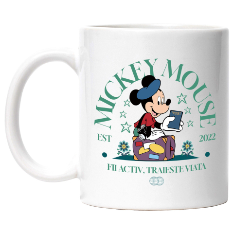 Desene Animate - Cana Cu Mickey in Aventuri prin Lume Ceramica, 330ML, cu Maner Alb