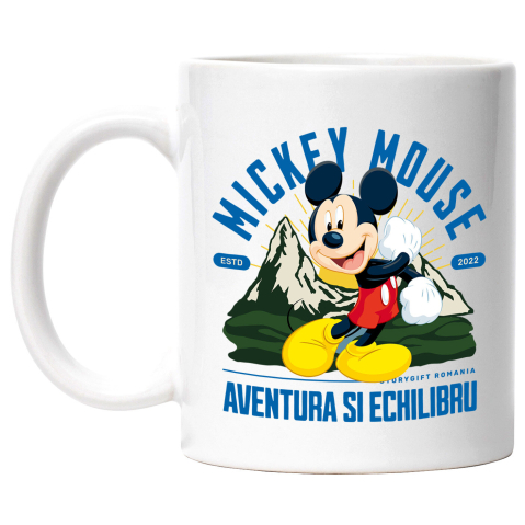 Calatorie - Cana Cu Mickey Mouse – Calator prin Tinuturi Montane Ceramica, 330ML, cu Maner Alb
