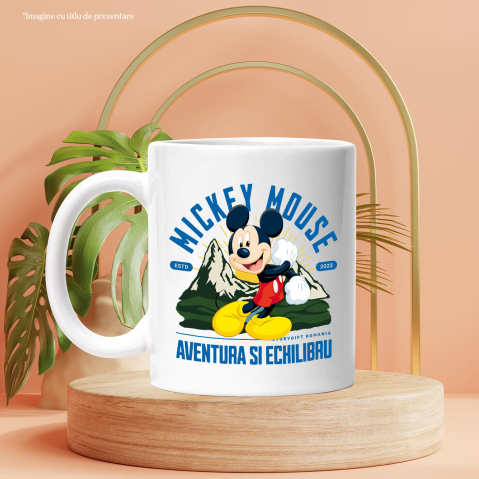 Cana Cu Mickey Mouse – Calator prin Tinuturi Montane Ceramica, 330ML, cu Maner Alb [2]