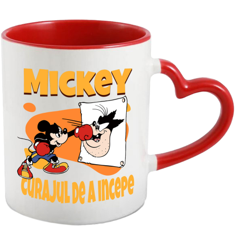 Desene Animate - Cana Cu Mickey Mouse – campionul din ring Ceramica, 330ML, cu Maner Inima Rosie