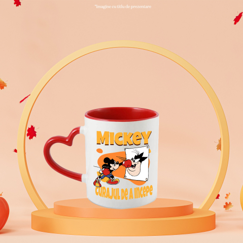 Cana Cu Mickey Mouse – campionul din ring Ceramica, 330ML, cu Maner Inima Rosie [1]