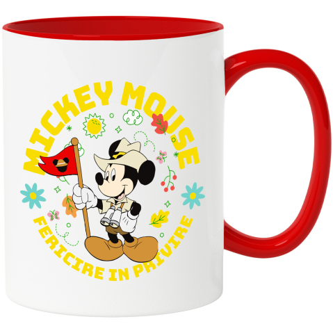 Desene Animate - Cana Cu Mickey Mouse in cea mai fericita aventura Ceramica, 330ML, cu Maner Rosu
