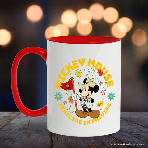 Cana Cu Mickey Mouse in cea mai fericita aventura Ceramica, 330ML, cu Maner Rosu [2]
