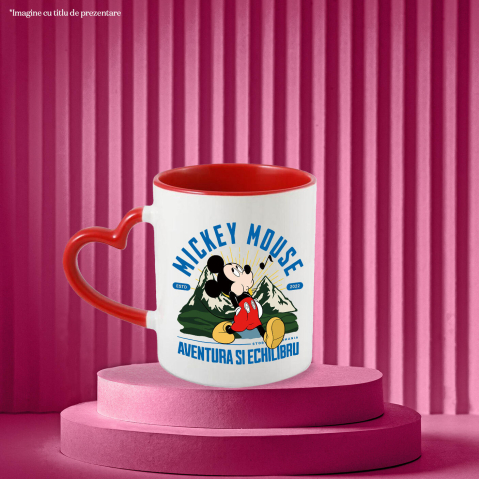 Cana Cu Mickey Mouse la Munte – Aer Curat si Zambete Ceramica, 330ML, cu Maner Inima Rosie [1]