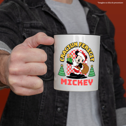 Cana Cu Mickey Mouse Magie si Craciun Ceramica, 330ML, cu Maner Negru [1]