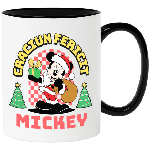 Căni - Cana Cu Mickey Mouse Magie si Craciun Ceramica, 330ML, cu Maner Negru