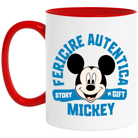 Desene Animate - Cana Cu Mickey Mouse – O Zi Plina de Zambete Ceramica, 330ML, cu Maner Rosu