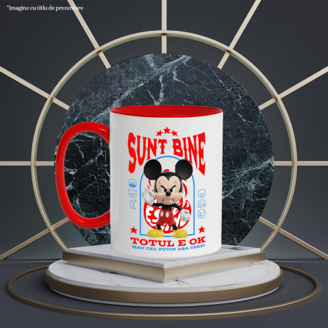 Cana Cu Mickey Mouse, Ok, Sarcastic, Nervos, Iritat Ceramica, 330ML, cu Maner Rosu [2]