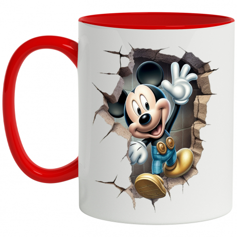 Maner Rosu - Cana Cu Mickey Mouse, Personaj, Disney, Zid, Iubitori De Desene Animate, Multicolor 330 ml, Ceramica cu Maner Rosu