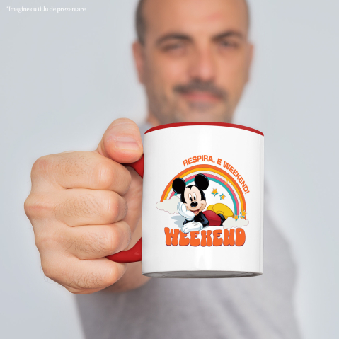 Cana Cu Mickey Mouse si Curcubeu in Culori Vii, Ceramica, 330ML [2]