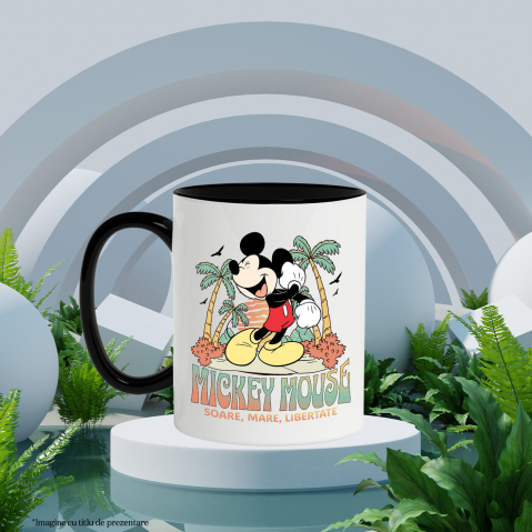 Cana Cu Mickey Mouse si Magia Palmierilor Ceramica, 330ML, cu Maner Negru [2]