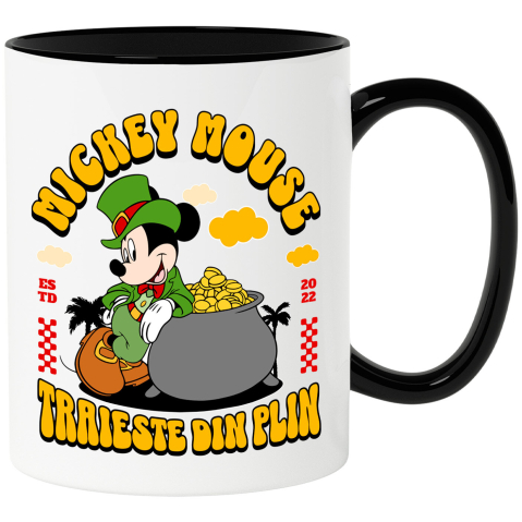 Desene Animate - Cana Cu Mickey, norocosul cu sacul cu galbeni Ceramica, 330ML, cu Maner Negru