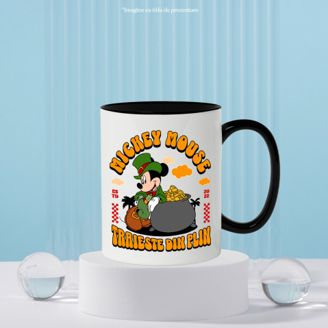 Cana Cu Mickey, norocosul cu sacul cu galbeni Ceramica, 330ML, cu Maner Negru [2]