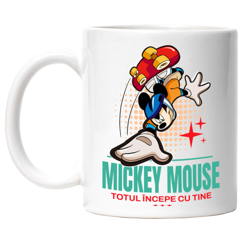 Desene Animate - Cana Cu Mickey pe skateboard in actiune, Ceramica, 330ML