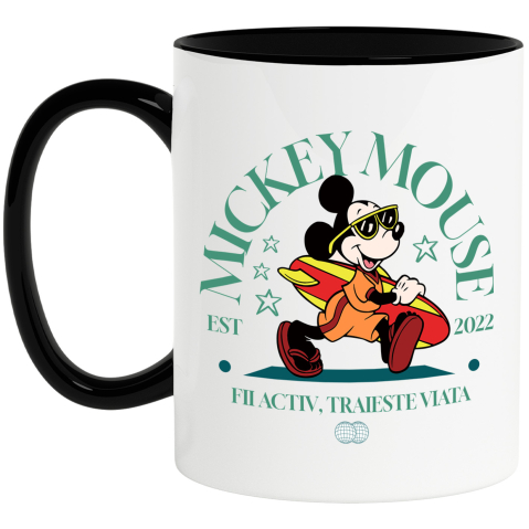 Desene Animate - Cana Cu Mickey – Regele Valurilor Ceramica, 330ML, cu Maner Negru