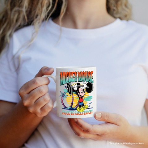 Cana Cu Mickey se distreaza facand sport Ceramica, 330ML, cu Maner Alb [1]