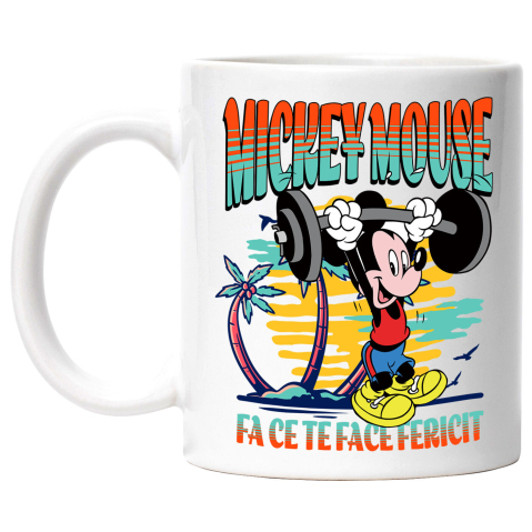 Desene Animate - Cana Cu Mickey se distreaza facand sport Ceramica, 330ML, cu Maner Alb