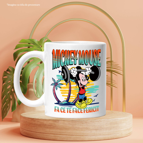 Cana Cu Mickey se distreaza facand sport Ceramica, 330ML, cu Maner Alb [2]
