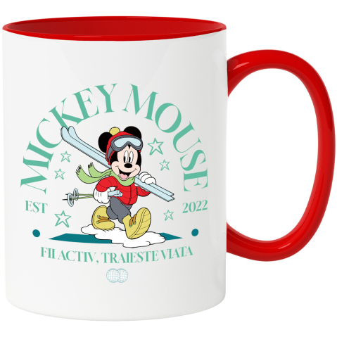 Desene Animate - Cana Cu Mickey si Aventura de Iarna Ceramica, 330ML, cu Maner Rosu