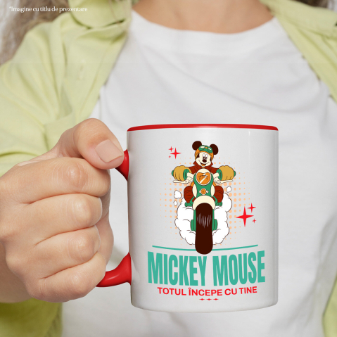 Cana Cu Mickey si calatoria pe motor Ceramica, 330ML, cu Maner Rosu [1]