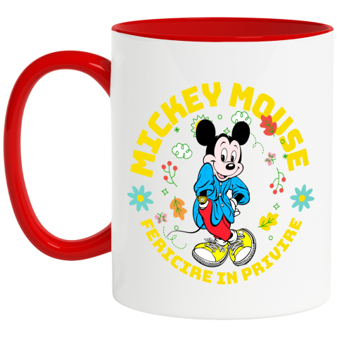 Desene Animate - Cana Cu Mickey si ceasul magic Ceramica, 330ML, cu Maner Rosu