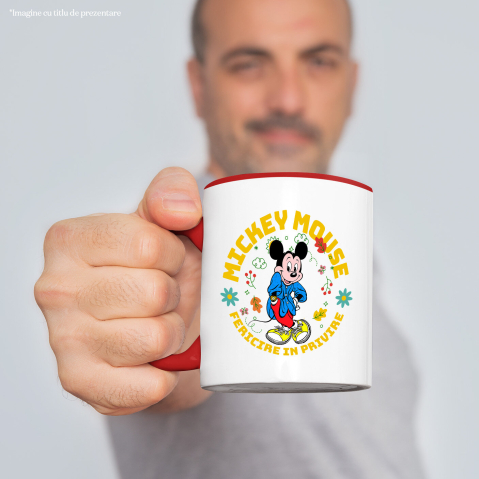 Cana Cu Mickey si ceasul magic Ceramica, 330ML, cu Maner Rosu [1]
