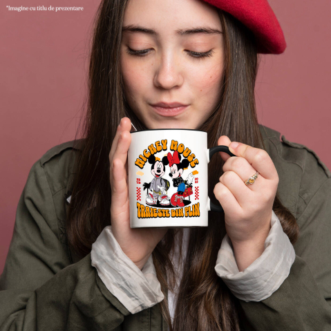 Cana Cu Mickey si Minnie, gata de aventura Ceramica, 330ML, cu Maner Negru [1]