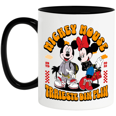 Desene Animate - Cana Cu Mickey si Minnie, gata de aventura Ceramica, 330ML, cu Maner Negru