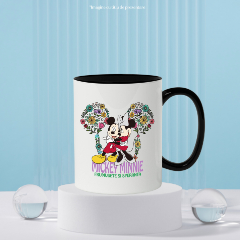 Cana Cu Mickey si Minnie – Poveste de Iubire Ceramica, 330ML, cu Maner Negru [2]