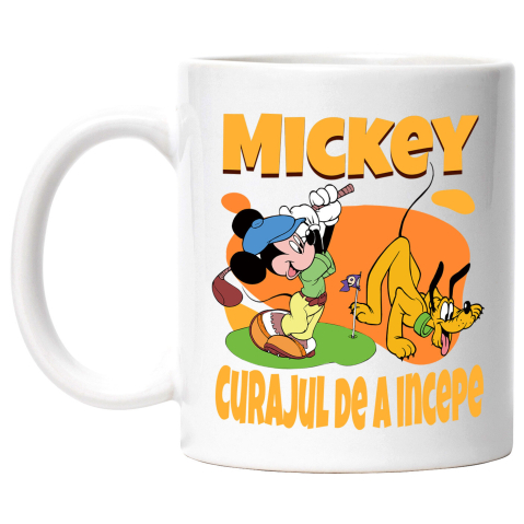 Desene Animate - Cana Cu Mickey si Pluto fac echipa pe teren Ceramica, 330ML, cu Maner Alb
