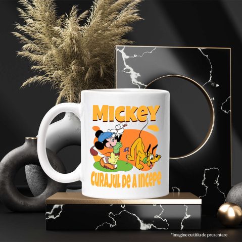 Cana Cu Mickey si Pluto fac echipa pe teren Ceramica, 330ML, cu Maner Alb [2]