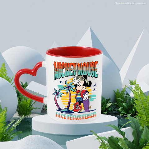 Cana Cu Mickey si skateboardul Ceramica, 330ML, cu Maner Inima Rosie [1]