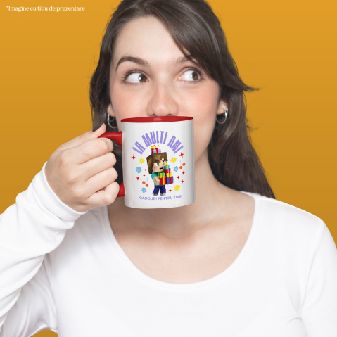 Cana Cu Minecraft Aniversare - Cadou Vesel si Special Ceramica, 330ML, cu Maner Rosu [1]