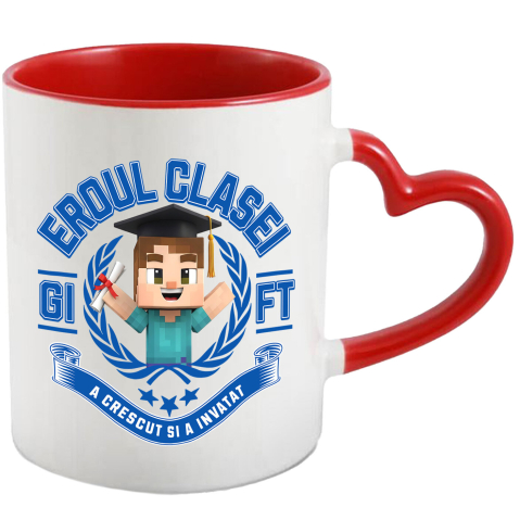 Căni - Cana Cu Minecraft - Eroul Care Alege Calea Blocurilor Ceramica, 330ML, cu Maner Inima Rosie
