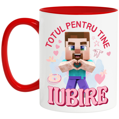 Cani Personalizate - Cana Cu Minecraft, Iubire, Dragoste, Afectiune, Inima, Ceramica, 330ML