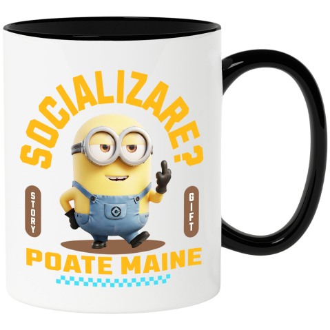 Cani Personalizate - Cana Cu Minion , Degetul Mijlociu, Socializare? Poate maine, Anti-social, Ceramica, 330ML