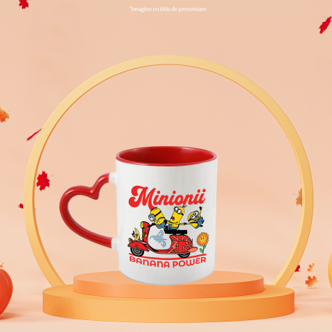 Cana Cu Minionii și O Nouă Misiune Nebună Ceramica, 330ML, cu Maner Inima Rosie [1]