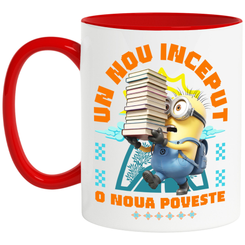 Amuzante - Cana Cu Minions – Cărți Care Te Învață Să Crești Cu Multă Amuzament Ceramica, 330ML, cu Maner Rosu