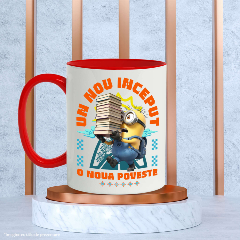 Cana Cu Minions – Cărți Care Te Învață Să Crești Cu Multă Amuzament Ceramica, 330ML, cu Maner Rosu [2]