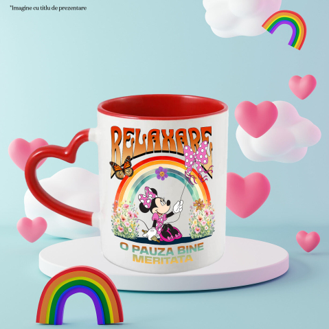 Cana Cu Minnie Bucuroasa Inalta Zmeul in Vant Ceramica, 330ML, cu Maner Inima Rosie [2]