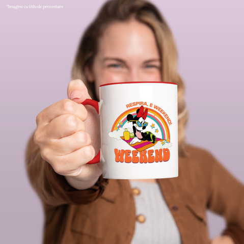 Cana Cu Minnie cu Curcubeu Colorat Ceramica, 330ML, cu Maner Rosu [1]