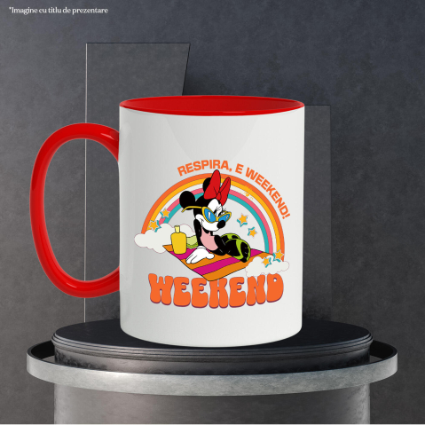 Cana Cu Minnie cu Curcubeu Colorat Ceramica, 330ML, cu Maner Rosu [2]