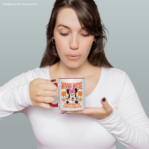 Cana Cu Minnie, dragoste și veselie Ceramica, 330ML, cu Maner Rosu [1]