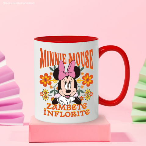 Cana Cu Minnie, dragoste și veselie Ceramica, 330ML, cu Maner Rosu [2]