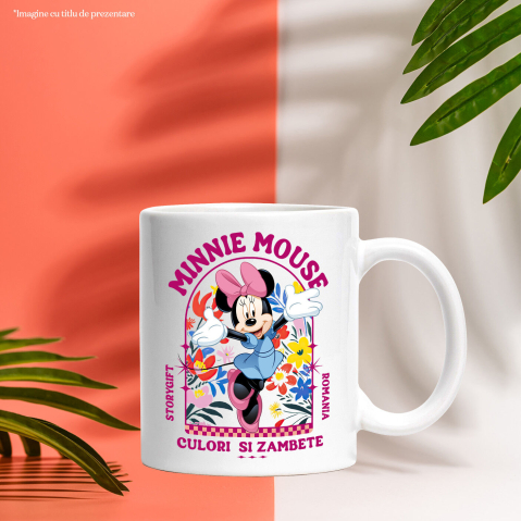 Cana Cu Minnie, în mijlocul unei grădini Ceramica, 330ML, cu Maner Alb [2]