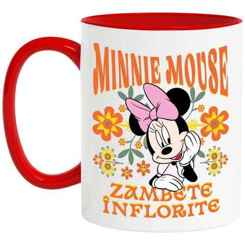 Flori - Cana Cu Minnie, inima plină de iubire Ceramica, 330ML, cu Maner Rosu