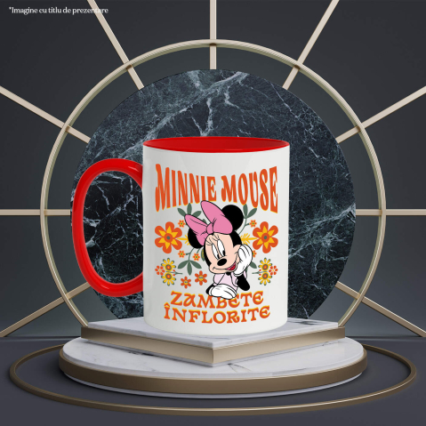 Cana Cu Minnie, inima plină de iubire Ceramica, 330ML, cu Maner Rosu [2]