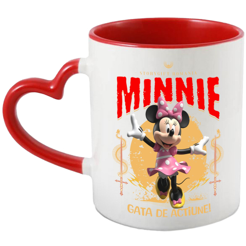 Căni - Cana Cu Minnie Mouse - Împreună cu Disney în Aventuri Fermecate Ceramica, 330ML, cu Maner Inima Rosie