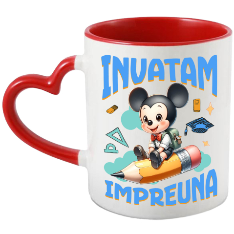 Educatie - Cana Cu Minnie Mouse – Invatatura Cu Stil, Impreuna Cu Prietenii, Ceramica, 330ML